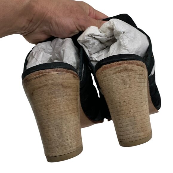 Free People Byron Black Leather Strappy High Vamp Block Heel Mules Women's 9 - Picture 7 of 9